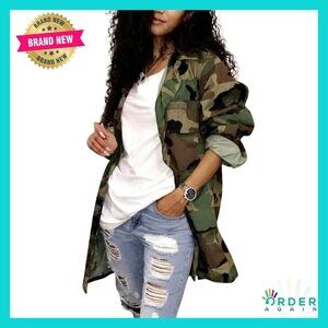 Camouflage Trench Coat Long Sleeve Cargo Jacket Plus Size Y2K Chic